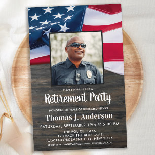 Budget Police Retirement Photo American Flag Invit