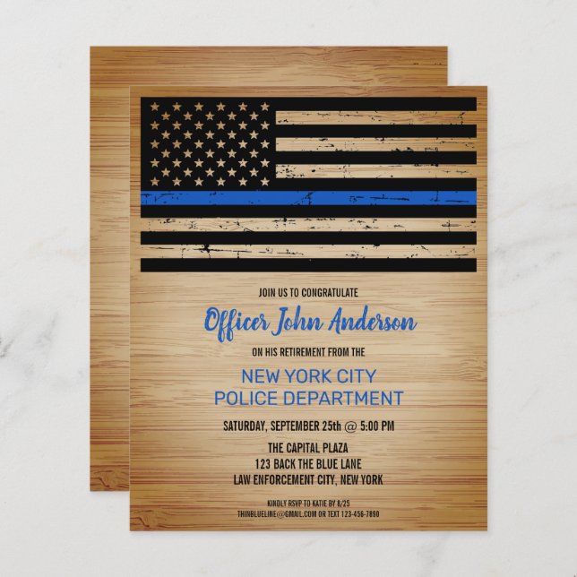 Budget Police Retirement Thin Blue Line Invitation (Front/Back)