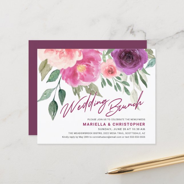 Budget Post Wedding Brunch Watercolor Rose Peonies (Front/Back In Situ)