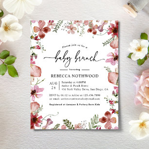 Budget Pressed Pink Florals Baby Brunch Invitation