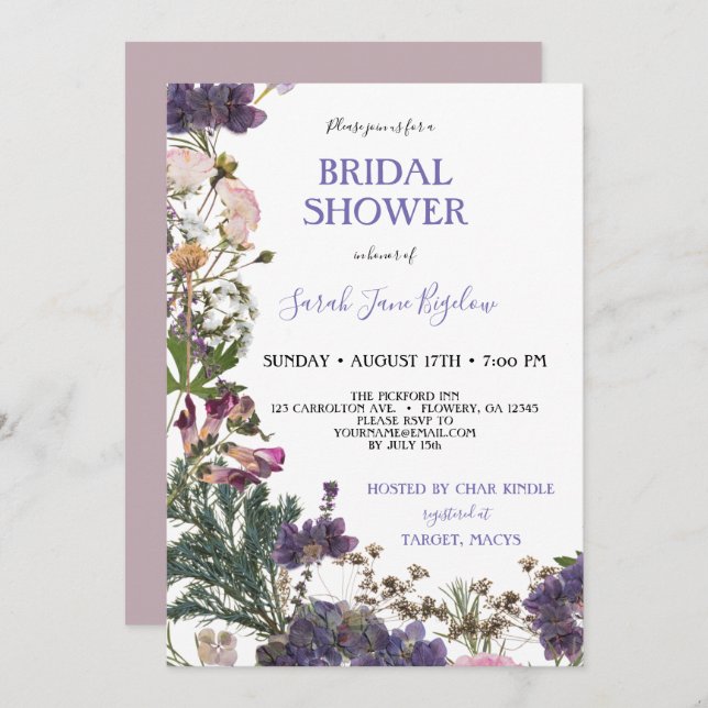 Budget Pressed Wildflower Boho Bridal Shower Invitation (Front/Back)