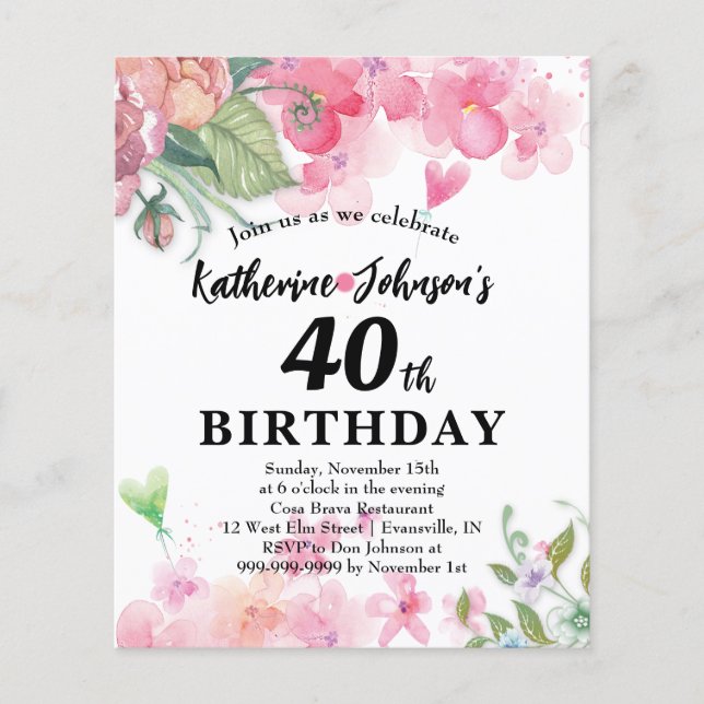 Budget, pretty birthday floral bright colours (Front)