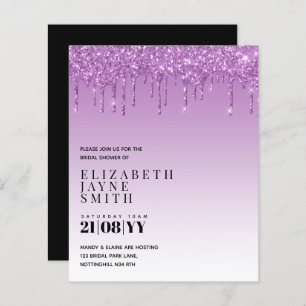 BUDGET Pretty Girly Bridal Shower Invites Glitter