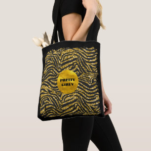 Budget Pretty Girly Faux Gold Glitter Foil Glam Tote Bag