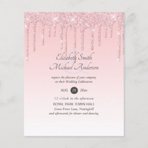 Budget Pretty Girly Wedding Glitter Pink Invite