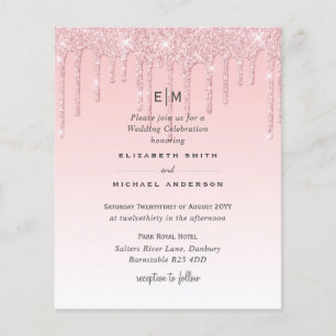 Budget Pretty Girly Wedding Glitter Pink Invite