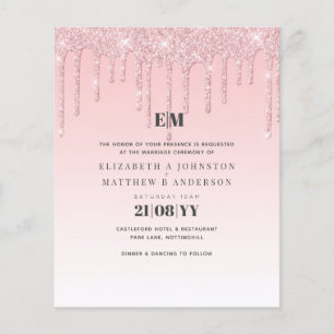 Budget Pretty Girly Wedding Glitter Pink Invite