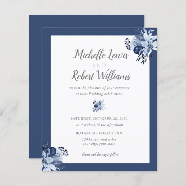 BUDGET Pretty Grey Navy Blue Floral wedding (Front/Back)