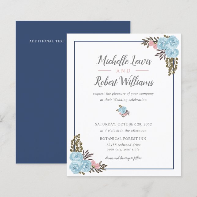 BUDGET Pretty Navy Blue Pink Floral wedding (Front/Back)
