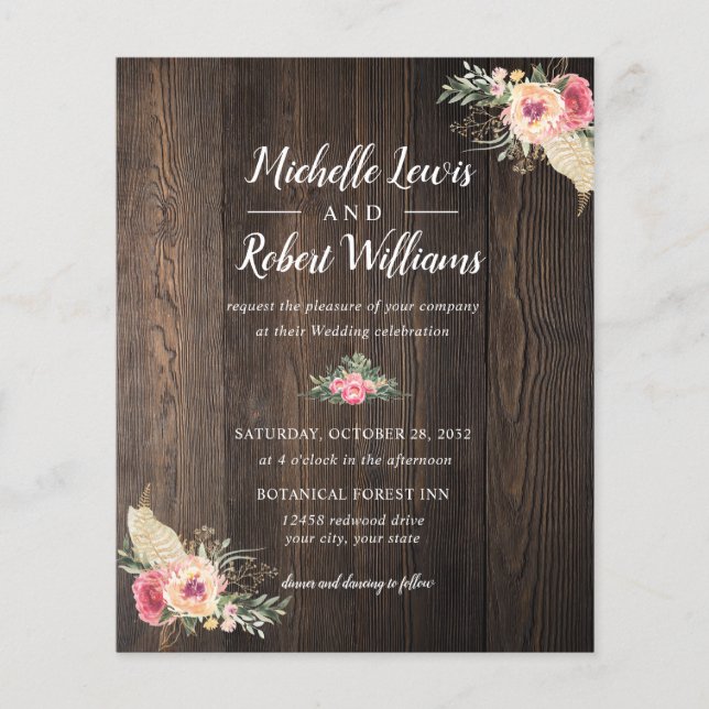 BUDGET Pretty Wood texture Pink Floral wedding (Front)