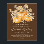 BUDGET PRICED 21st Birthday Rustic Boho Pumpkin<br><div class="desc">Elegant watercolor orange pumpkins are nestled in a variety of fall foliages and flowers. A dark,  rich brown background frames it to perfection. Perfect for an autumn celebration. All text is editable.</div>