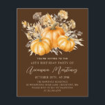 BUDGET PRICED 60th Birthday Rustic Boho Pumpkin<br><div class="desc">Elegant watercolor orange pumpkins are nestled in a variety of fall foliages and flowers. A dark,  rich brown background frames it to perfection. Perfect for an autumn celebration. All text is editable.</div>