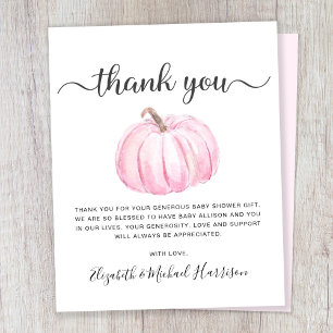 Budget Pumpkin Baby Girl Shower Thank You Card
