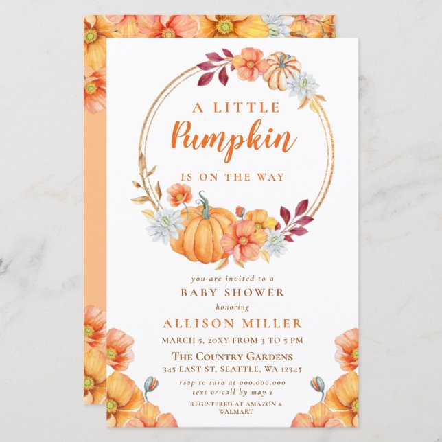 Budget Pumpkin baby shower invitation (Front/Back)