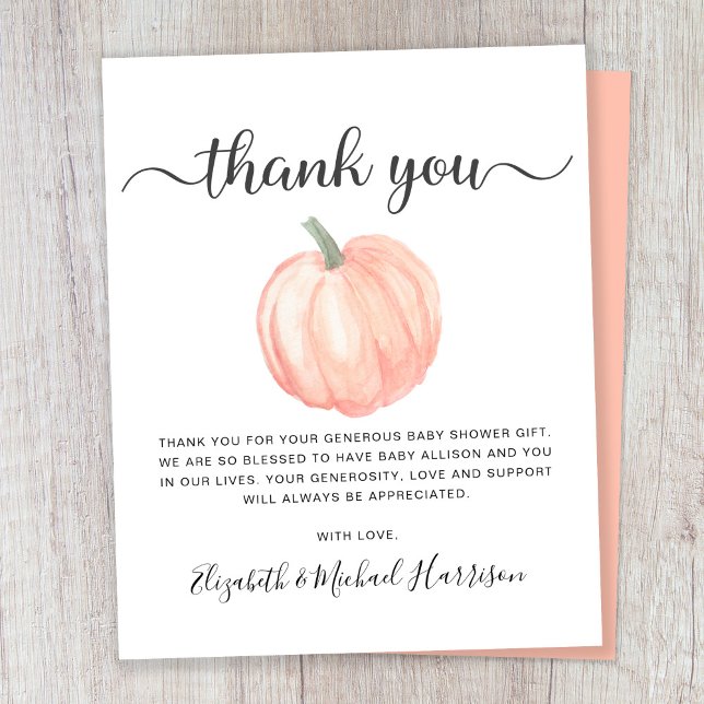 Budget Pumpkin Baby Shower Thank You Card (Creator Uploaded)