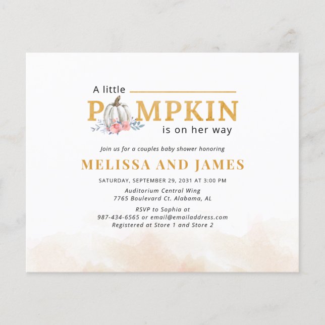 Budget Pumpkin Couples Baby Shower Invitation (Front)