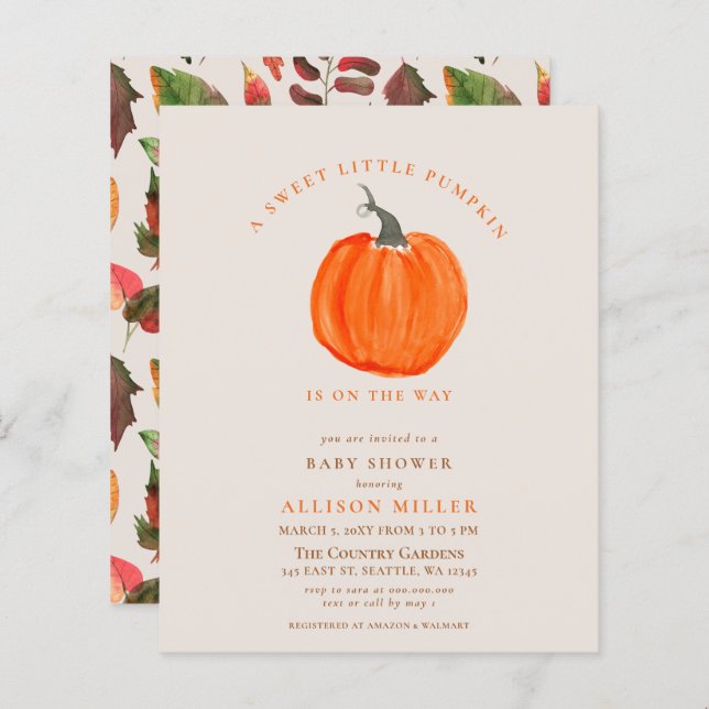 Budget pumpkin fall baby shower invitation (Front/Back)