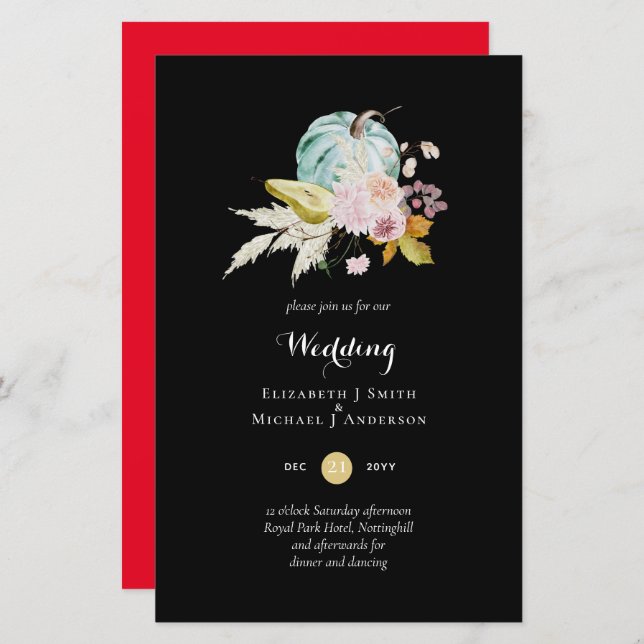BUDGET Pumpkin Fall Floral Wedding Invite A9 (Front/Back)