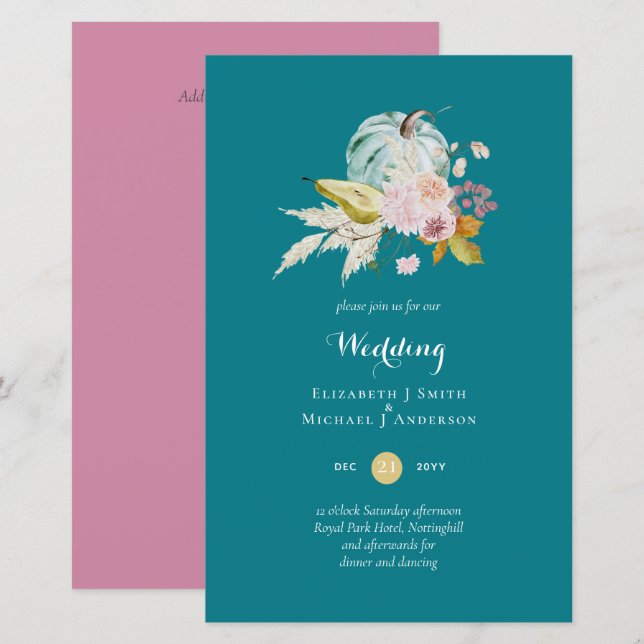 BUDGET Pumpkin Fall Floral Wedding Invite A9 (Front/Back)