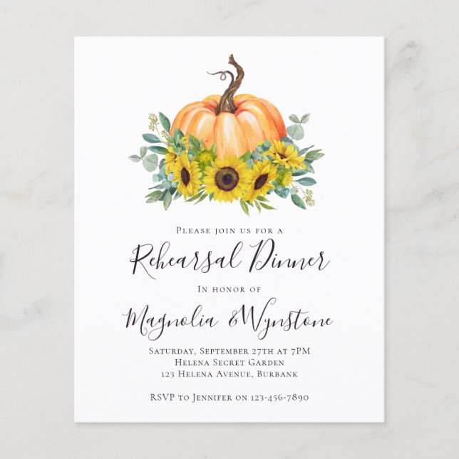 Budget Pumpkin Fall Rehearsal Dinner Invitation (Front)