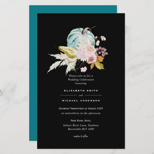 BUDGET Pumpkin FALL Thanksgiving Wedding Invite A9 (Front/Back)