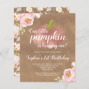 Budget Pumpkin Floral Girl 1st Birthday Invitation