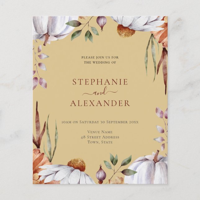 Budget Pumpkin Floral Wedding QR Code Invitation (Front)