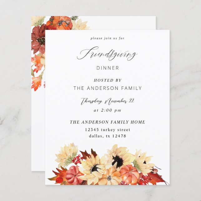 Budget Pumpkin & Sunflower Friendsgiving (Front/Back)