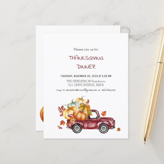 Budget/Pumpkin/Thanksgiving Dinner Invitation. (Front/Back In Situ)