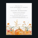 Budget Pumpkin Wildflower 21st Birthday Invitation<br><div class="desc">Fall pumpkins are nestled in delicate golden yellow and orange wildflowers to create an elegant aesthetic. All of the text is editable so you can easily craft your own special mood.</div>