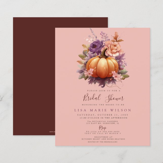 Budget Pumpkins Fall Bridal Shower Invitations (Front/Back)