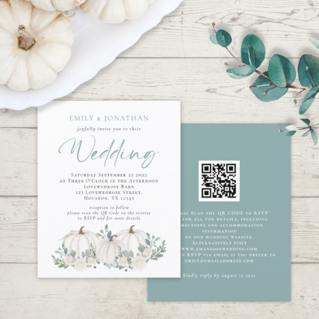 Budget Pumpkins Teal Foliage QR Wedding Invite (Creator Uploaded)
