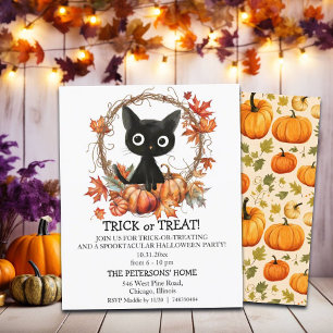 Budget PumpkinWreath BlackCat Halloween Invitation