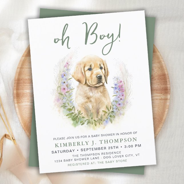 Budget Puppy Dog Modern Sage Green Baby Shower Inv (Creator Uploaded)