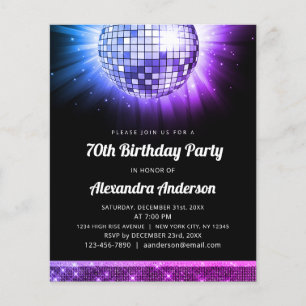 Budget Purple 70th Birthday Party 70's Disco Ball Flyer