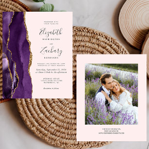 Budget Purple Agate Blush Photo Wedding Invitation