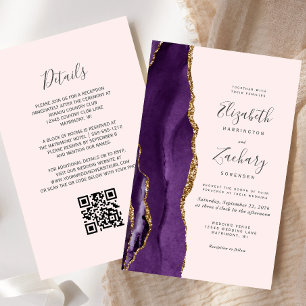 Budget Purple Agate Blush QR Code Wedding Invite
