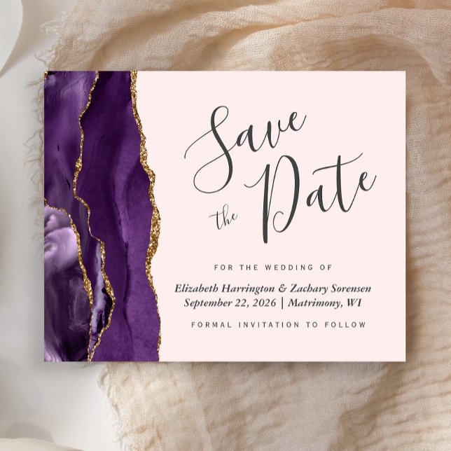 Budget Purple Agate Blush Wedding Save the Date (Creator Uploaded)