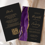 Budget Purple Agate Dark QR Code Wedding<br><div class="desc">The left-hand edge of this elegant modern wedding invitation features a purple watercolor agate border trimmed with faux gold glitter. The customisable text combines gold-coloured handwriting, copperplate and italic fonts on an off-black background. Add additional details on the back, along with a QR code to help your guests visit your...</div>