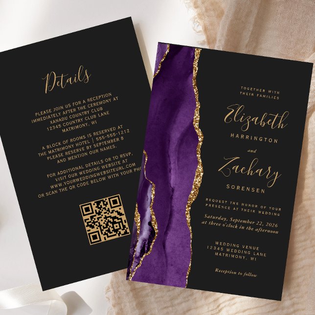 Budget Purple Agate Dark QR Code Wedding (Creator Uploaded)