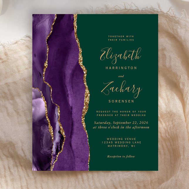 Budget Purple Agate Emerald Green Wedding Invite (Creator Uploaded)