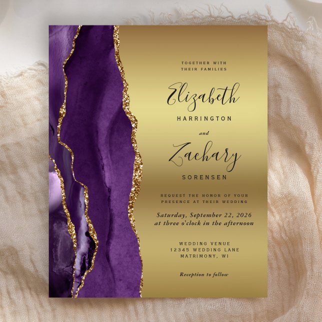 Budget Purple Agate Gold Glam Wedding Invitation (Creator Uploaded)