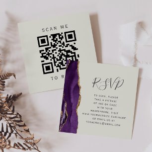 Budget Purple Agate Ivory Wedding QR Code RSVP Enclosure Card