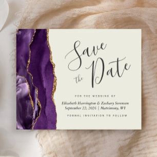 Budget Purple Agate Ivory Wedding Save the Date