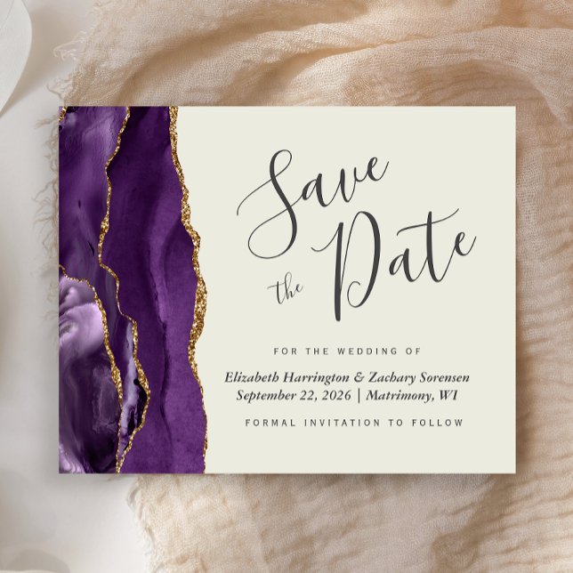 Budget Purple Agate Ivory Wedding Save the Date (Creator Uploaded)