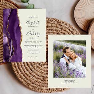 Budget Purple Agate Photo Ivory Wedding Invite