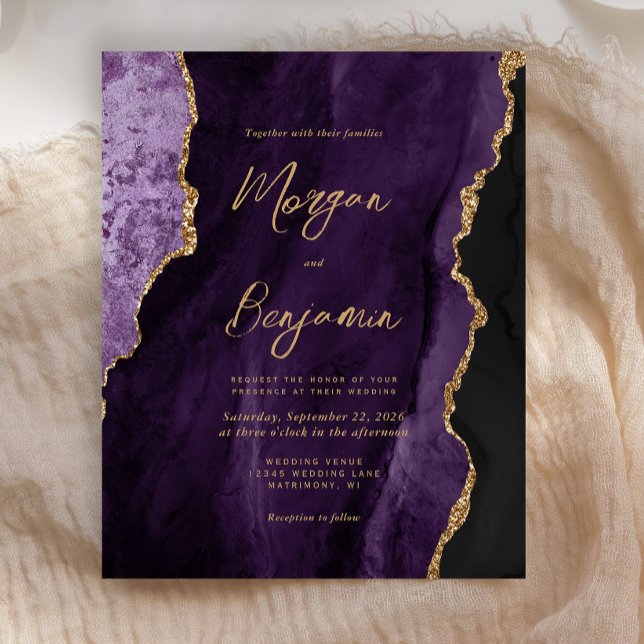 Budget Purple Agate Script Wedding Invite (Creator Uploaded)