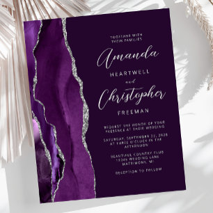 Budget Purple Agate Silver Plum Wedding Invitation