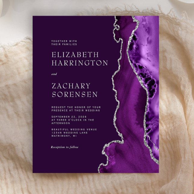 Budget Purple Agate Silver Plum Wedding Invitation (Creator Uploaded)