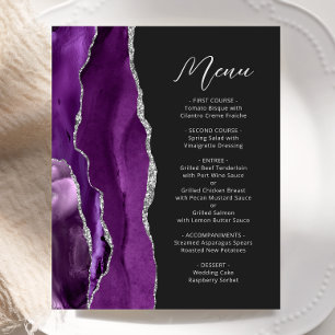 Budget Purple Agate Silver Script Wedding Menu